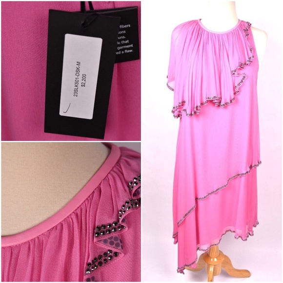 Thomas Wylde Dresses & Skirts - Thomas Wylde Silk Chiffon Leather Dress Sequins